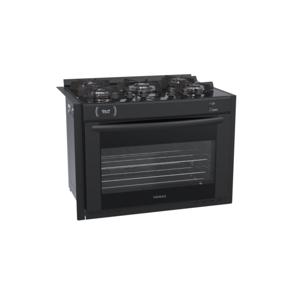 Fogão 5 Bocas de Embutir Venax Gaudi Prisma Vitreo Bl Gas Glp Preto
