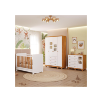 Quarto Bebê Completo Berço Americano Ben 3 Em1 Guarda Roupa 4 Portas e Cômoda Uli 4 Gavetas 100% MDF