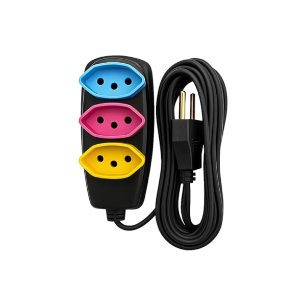 Extensão Elétrica 5 Metros com 3 Tomadas 10A Bivolt 127V/220V Padrão NBR 5M