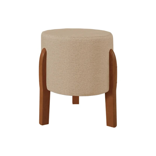 Puff Banqueta Decorativo Viena Linho Pés Madeira Bege