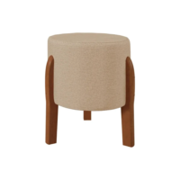 Puff Banqueta Decorativo Viena Linho Pés Madeira Bege