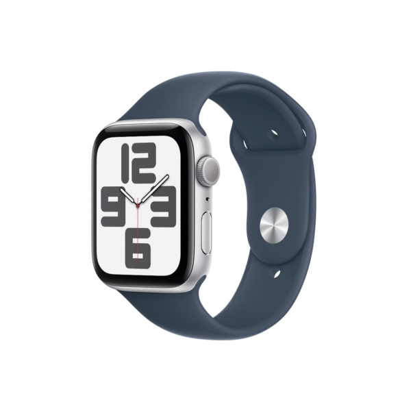 Apple Watch SE GPS, Caixa Prateada de Alumínio de 44mm, Pulseira Esportiva Azul-Tempestade, Tamanho M/G, Neutro em Carbono - MREE3BZ/A