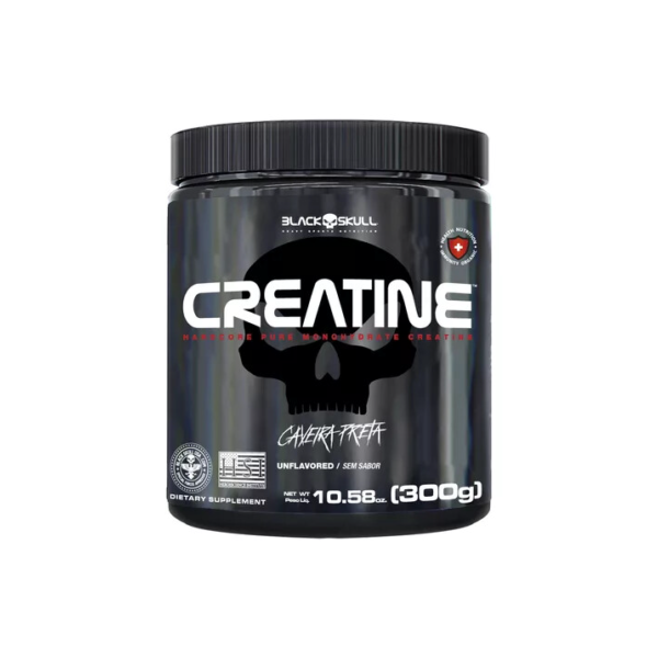 Suplemento Em Pó Creatina 300g Pura Black Skull Sem Sabor Potencialize Sua Força E Recuperacao Muscular