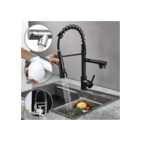 Torneira Para Bancada De Cozinha Preta / Prateada Com Extensão De Mangueira Flexível Ajustável