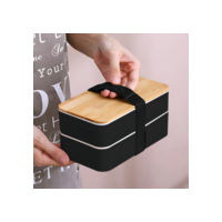 Lancheira Bento Box Portátil de Plástico com Duas Camadas  Compatível com Micro-ondas Estilo Japonês
