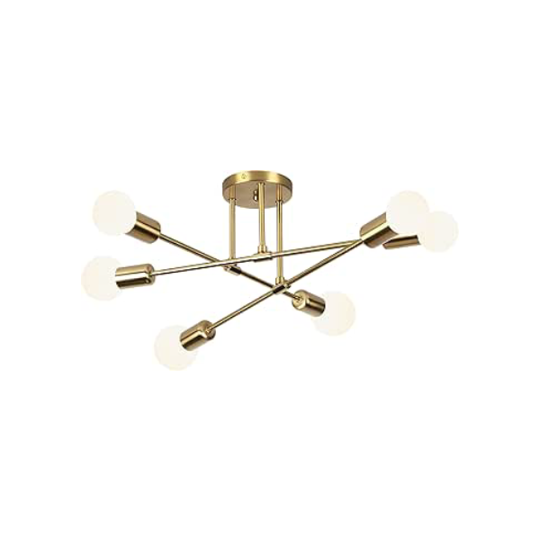 Luminária Pendente De 6 Cabeças Dourada, Luminária Pendente De Teto Regulável, Luminária Pendente Para Cozinha, Quarto, Sala De Estar (Lâmpada Não Incluída)