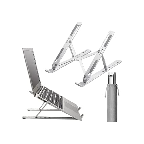Suporte para Notebook Tablet Linha Premium em Alumínio Dobrável e Ergonômico Para Mesa Portátil Ajustável 6 Ângulos com Apoio Universal Compativel Ipad, Hp, Dell,Lenovo-Com estojo para armazenagem