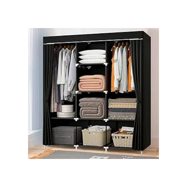 Guarda Roupa Portatil Simples Facil de Montar Armario Organizador de Roupas Desmontavel Não Ocupa Muito Espaço Dobravel Ideal Para Apartamentos (PRETO)