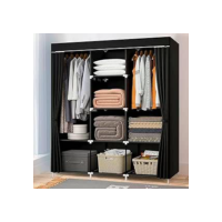 Guarda Roupa Portatil Simples Facil de Montar Armario Organizador de Roupas Desmontavel Não Ocupa Muito Espaço Dobravel Ideal Para Apartamentos (PRETO)