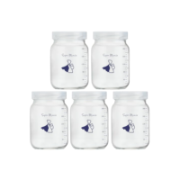 Kit com 5 Potes de Vidro para Armazenar Leite Materno 200ml Com Graduação Super Mamãe
