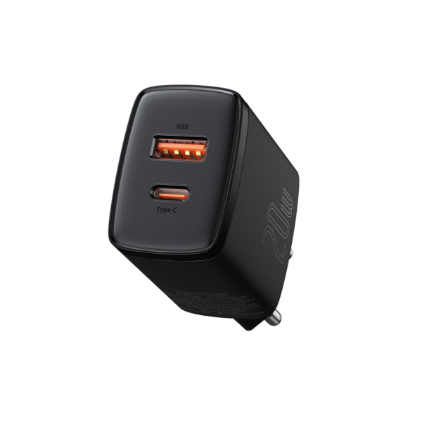 Baseus Carregador De Parede USB-A mais USBC 20w Quick Charge 3.0 PD Carregamento Rápido iPhone