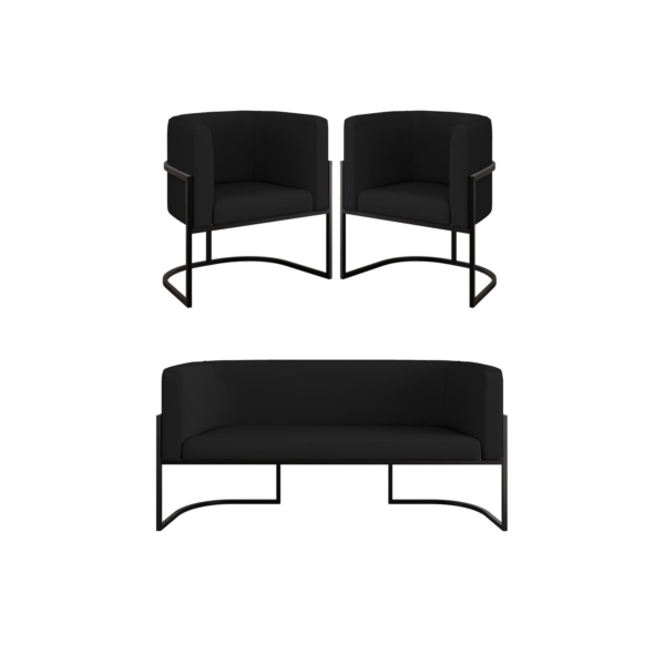 Kit Sofá 2 Lugares + 2 Poltronas Corino para Recepção Preto