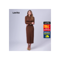 Lovito Vestido Feminino Midi Manga Longa Liso LB432BRL461