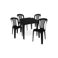 Kit Mesa Quadrada De Plástico + 4 Cadeira Resistente P/ Jardim Bar Restaurante Sorveteria Cor Preto Ps Móveis