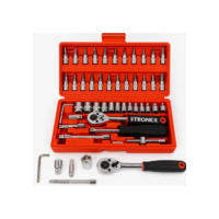 Jogo De Ferramentas Maleta Kit 46 Peças Catraca Soquete Chave De Fenda Philips Funcional Bolsa Premium Stronex