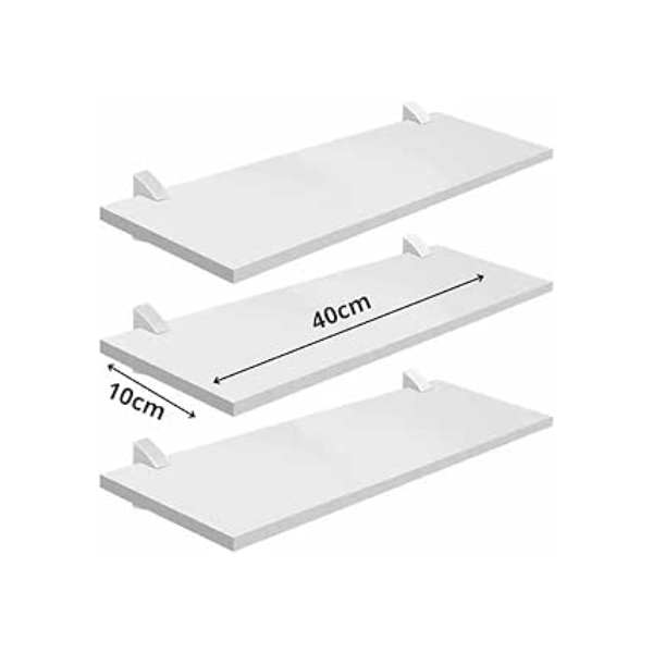 PRAT.K Kit 3 Prateleiras Brancas 1,5x10x40 cm – Com Bucha (Decorare), Compactas e Versáteis