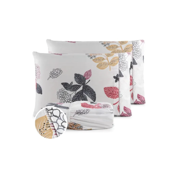 Jogo Lençol Casal 3pç 400 Fios Hipercal Conforto Macio Cor Floral Nude Desenho Do Tecido Estampado