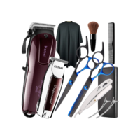 Kit Maquinas de Cortar Cabelo + Kit Tesouras Profissionais Para Barbeiro Tesoura Fio Navalha Capa Maquinas KM2600 KM9163
