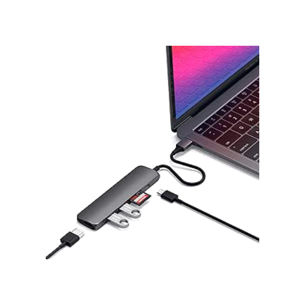 Satechi Adaptador Hub Multi-Portas Slim V2 USB C de Alumínio - 4K HDMI, Leitores Micro/SD e USB 3.0 - Para M2/ M1 MacBook Pro/Air, M2/ M1 iPad Pro/Air, M2 Mac Mini, iMac M1 (Cinza Espacial)