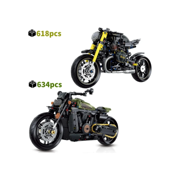 Blocos de construção de motocicleta técnica verde militar, tijolos harleys, locomotiva, brinquedo de corrida de estrada para crianças, presentes de natal 2024