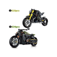 Blocos de construção de motocicleta técnica verde militar, tijolos harleys, locomotiva, brinquedo de corrida de estrada para crianças, presentes de natal 2024