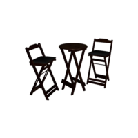 Jogo Bistrô Dobrável Com 2 Banquetas Em Madeira Premium Bar Cor Preto