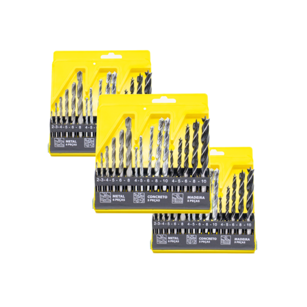 Kit 03 Jogo Broca Mix 48 Peças Para Madeira Concreto Metal
