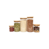 Potes De Vidro P/ Mantimentos C/ Tampa Bambu Oikos - 5 Pçs Marrom-claro