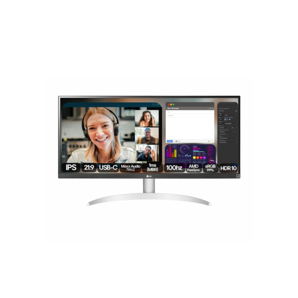 Monitor LG UltraWide 29" FHD IPS, 1ms, sRGB, 100Hz, USB-C, 7Wx2 MaxxAudio, Branco - 29WQ600B-W.AWZM