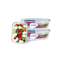 Conjunto 3 Pote Vidro Hermético Marmita Tampa Plástico 640ml Cor Azul