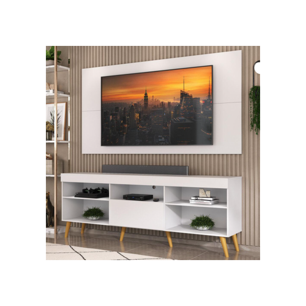 Rack com Painel TV 65" Retrô Flórida Up Multimóveis MP1042 Branco/Natural