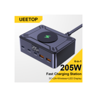 Ueetop 205w gan carregador display digital desktop usb tipo c carregador pd 100w pps 45w qc4.0 carregamento rápido para portátil tablet telefone