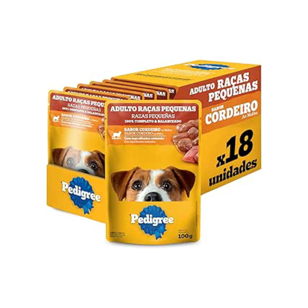 Pack Ração Úmida Pedigree Sachê Cordeiro ao Molho para Cães Adultos de Raças Pequenas 100 g - 18 unidades