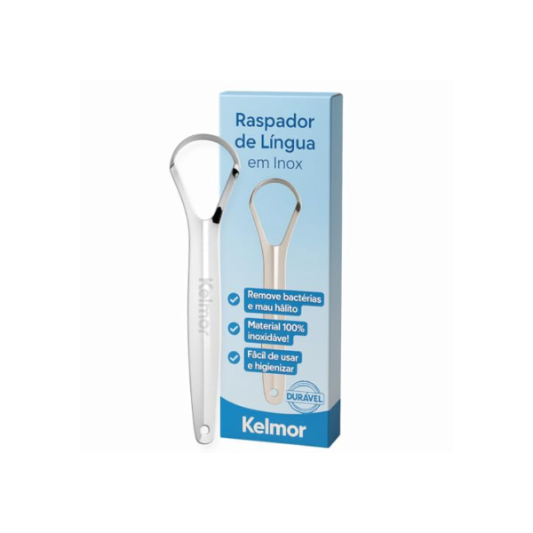KELMOR Raspador De Língua Inox Cirúrgico Limpador Bucal Profissional Escova de Língua em Aço Inoxidável Higiene Oral Combate Mau Hálito Fácil Uso e Limpeza Durável e Anatômico