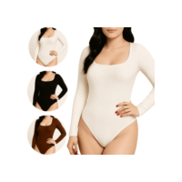Kit 3 Body Feminino Manga Longa Decote Quadrado Básico Inverno Frio Bory Bori Anarruga