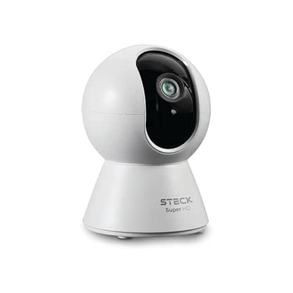 Steck, Câmera De Segurança Interna Ptz 360 Super HD (3MP), Wi-Fi, Áudio bi-direcional, Detecção de som e movimento, Visão noturna, Armazenamento Local 128gb, Compatível com Alexa - SMBC3BS1