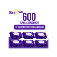 KIT COM 6 LENÇOS/TOALHAS UMEDECIDAS BABY STAR -ROXA C/100