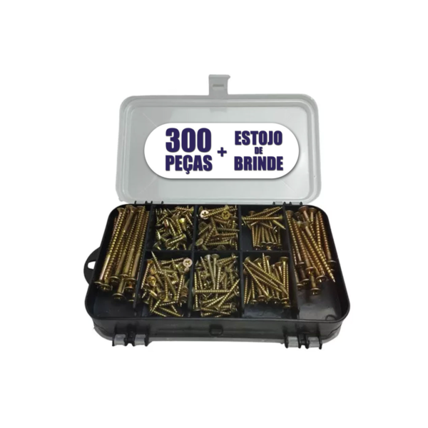 Kit Combo 300 pçs -  Parafusos Chipboard Philips + Buchas + Maleta Cx estojo organizador