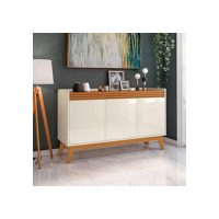 Buffet Aparador 3 Portas Ripado Astúrias 136cm Cor:offwhite/cedro