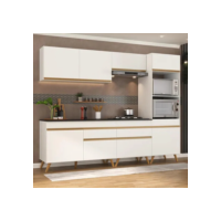 Armário de Cozinha Completa Modulada Retrô 5 peças Balcão com Tampo e Torre Quente para Forno e Micro-ondas MP3713 Veneza GW Multimóveis Branca
