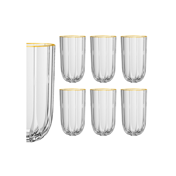 Jogo 6 copos altos Refinatto em vidro com borda dourada 400ml A13,5cm