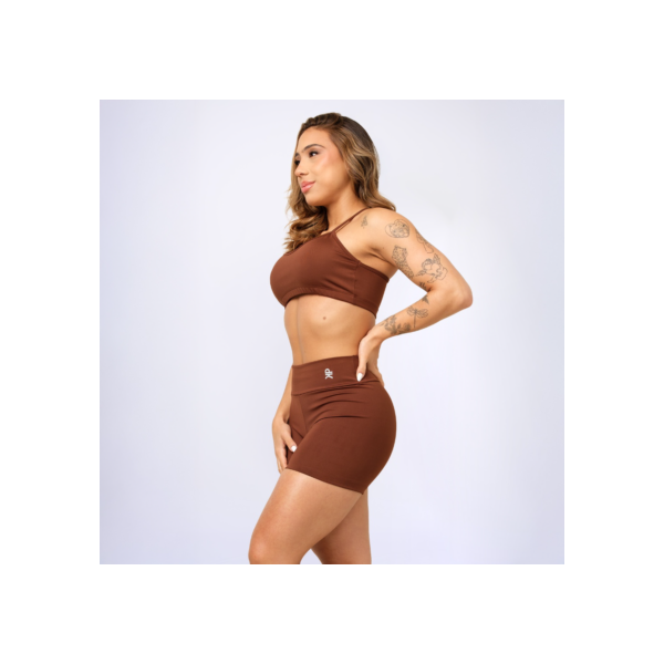 Conjunto Fitness Top Alça e Short Legging Blackout Cós Alto Feminino Liso Básico Academia