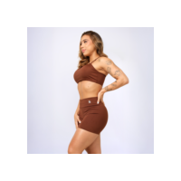 Conjunto Fitness Top Alça e Short Legging Blackout Cós Alto Feminino Liso Básico Academia