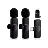 Microfone de Lapela Sem Fio Bluetooth Kit 2 Microfonones Abafamento de Ruído Até 10 Horas Tempo de Trabalho Compatível com Camera, iPhone, Android, PC - Conexão Android e USB-C - Linha AGold Premium