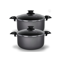 Kit Panelas Caçarolas 02 Peças TAMANHO GRANDE 22 e 24 cm Antiaderente 5 Camadas De Teflon Cor Preto Grafite