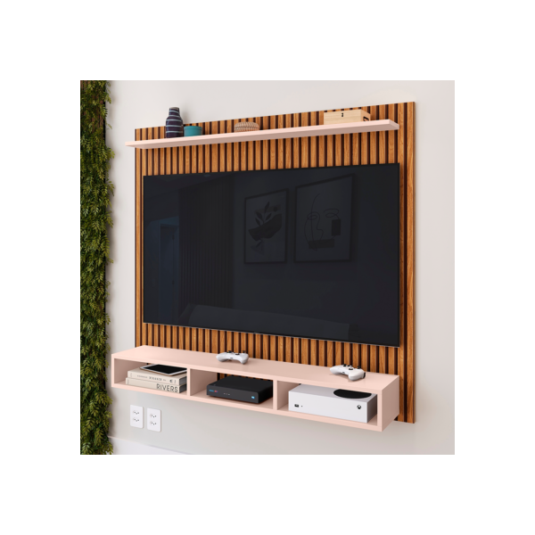 Painel Suspenso Rack Para Sala TV até 50 Polegadas Prateleira e Nicho Ideal Quarto Estante Home