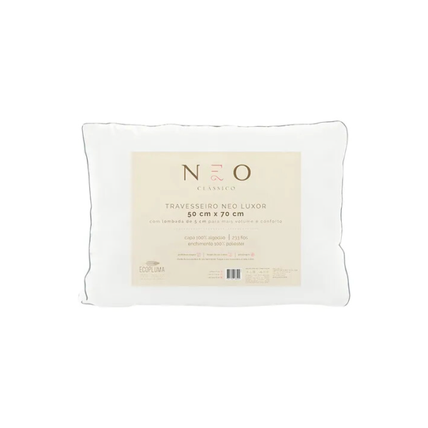 Travesseiro Neo Luxor Ecopluma Percal Algodão 233 Fios 50x70