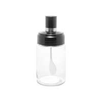 Açucareiro de Vidro com Colher e Tampa de Plástico Preta 7cm x 7cm 14cm - Wolff