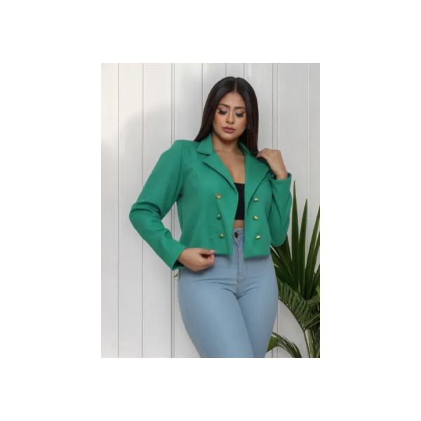 Blazer Feminino Alfaiataria Curto Casaco Social Com Botões