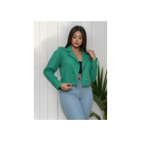 Blazer Feminino Alfaiataria Curto Casaco Social Com Botões